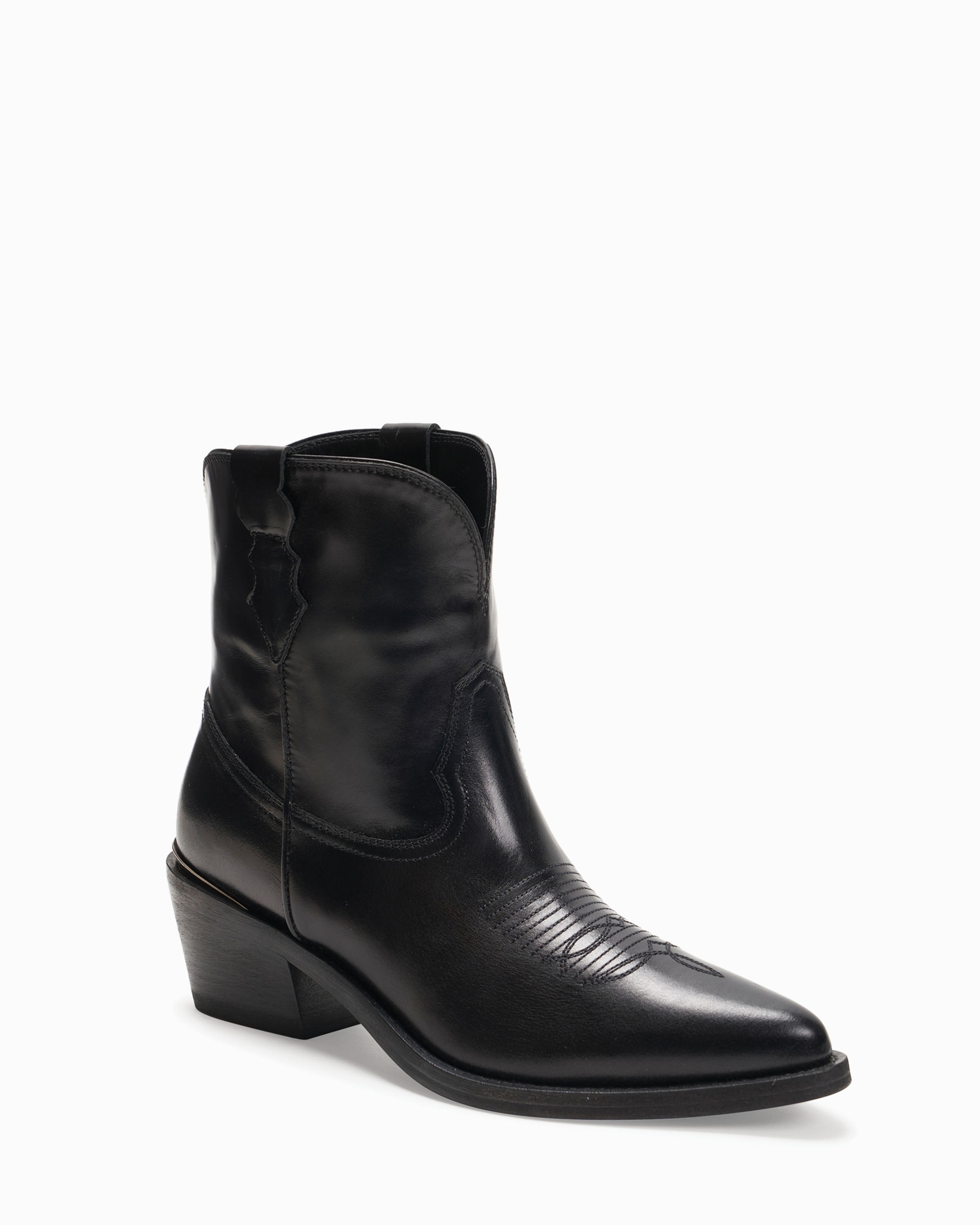 Julia Ankle Cowboy Western Boot in Black Leather Made in Italy